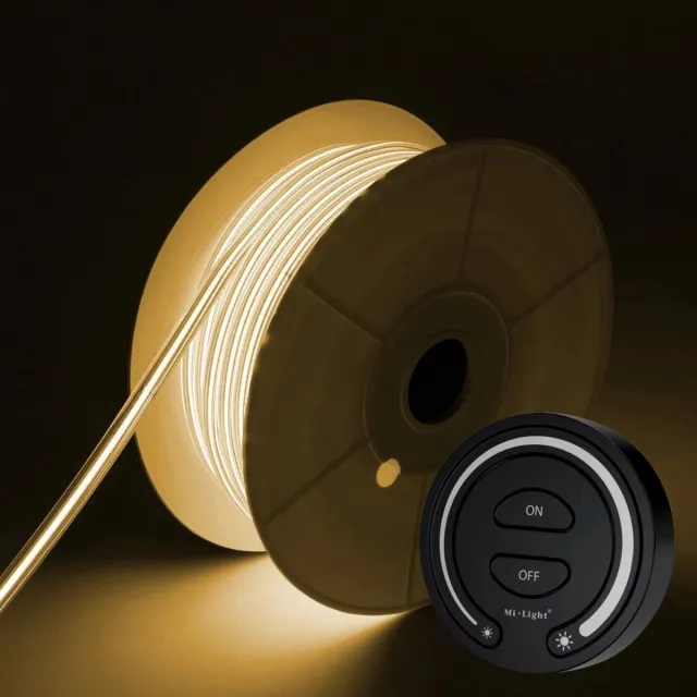 DiamantLED COB LED Strip - Warm Wit 2700k - 20 Meter in één rol(1x 20meter) - 800Lumen per meter - 220V - Waterdicht(IP65) - Complete Set - Met Mi-Light(MiBoxer) Draadloze Touch Wandbediening(Zwart)