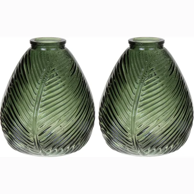 Bellatio Design Bloemenvaas - 2x - groen transparant glas - D14 x H16 cm - vaas