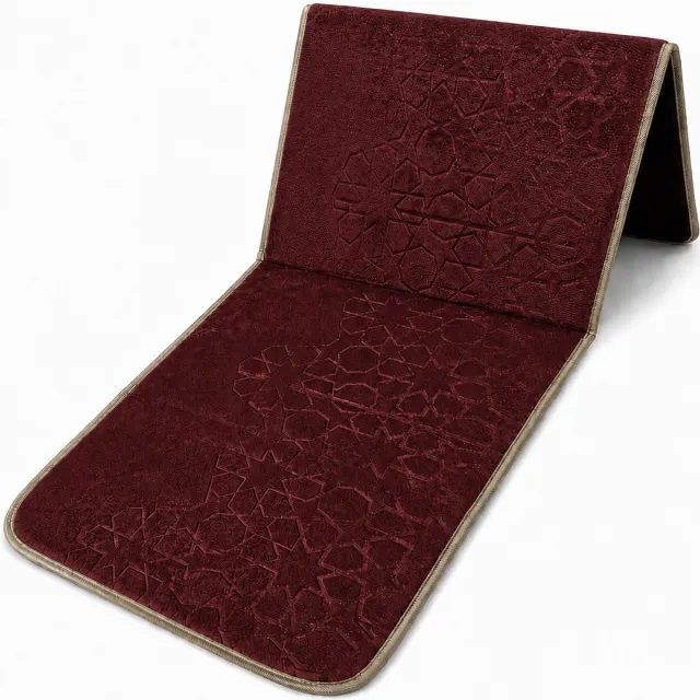 Baraka Treasures Gebedskleed met Rugleuning - Opklapbare Gebedskleed - Gebedskleed met Rugsteun - Opvouwbare Gebedsmat - Sterren Design - Inclusief Tas - Sajada - Seccade - Eid Cadeau - 110cm x 55cm - Rood Rood Ster