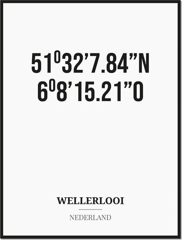 Studio216 Poster/kaart WELLERLOOI met coördinaten zwart, wit