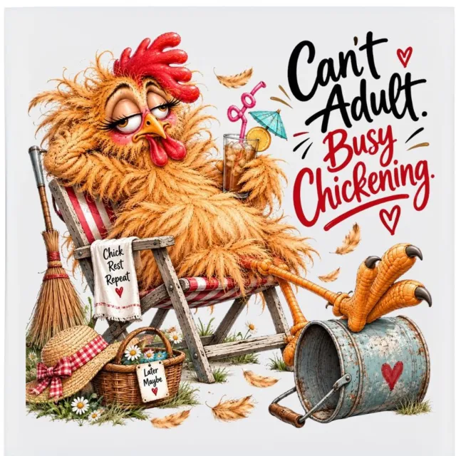 Radey's Keramische tegel - "Can't adult busy chickening" - 15x15 cm - Decoratie tegel - grappige tegel - spreuktegel divers