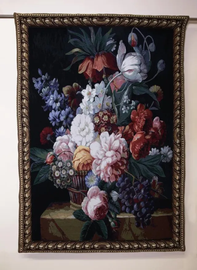 Signare wandkleed Flower and Grape Gobelinstof - 138 x 100 cm Zwart