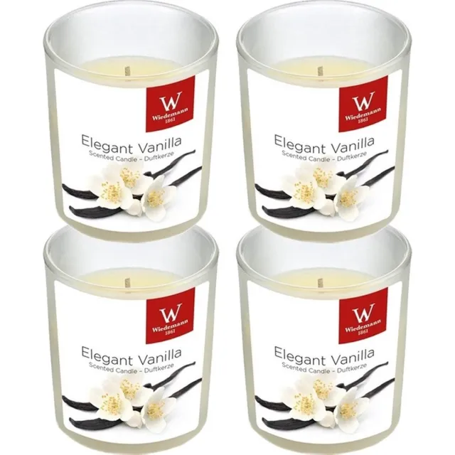 Trend Candles Geurkaars - 4x - in glas - Vanille aroma - 25 branduren - 7 x 8 cm - woondecoratie - kaarsen Wit
