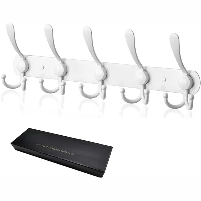 PromoHome Wandkapstok met 15 Haken - Robuuste RVS Garderobehaak voor Muur - Multifunctionele Hakenlijst voor Badkamer, Keuken, Slaapkamer en Gang - Wit Design met Boren of Zelfklevende Installatie