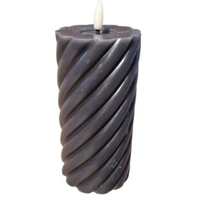 Twisted Pillar Candle Rustic Black 7.5x15cm