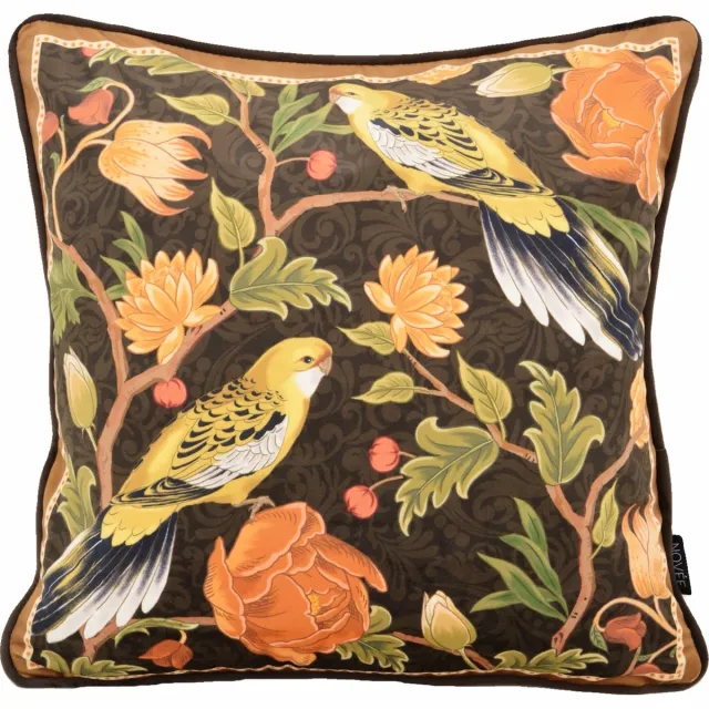 NOVÉE Velvet Iris Bird Kussenhoes | 45 x 45 cm | Velvet/Polyester groen-bruin