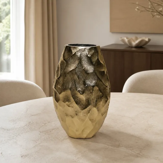 Hoppa! Vaas - Metalen met Reliëf - Goud - 20 x 8 x 33 (B x D x H)