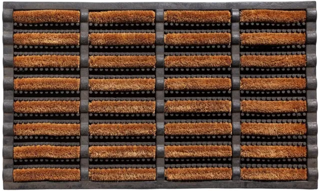 Famanu Bruine deurmat 45 x 75 cm, kokos en rubberen mat voor binnen en buiten, antislip en wasbare vuilvangmat met waterafvoergaten