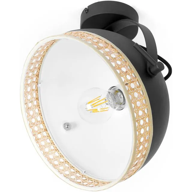 Lindby plafondlamp - 1licht - ijzer, rotan - H: 30 cm - E27 - zwart, rotan natuur