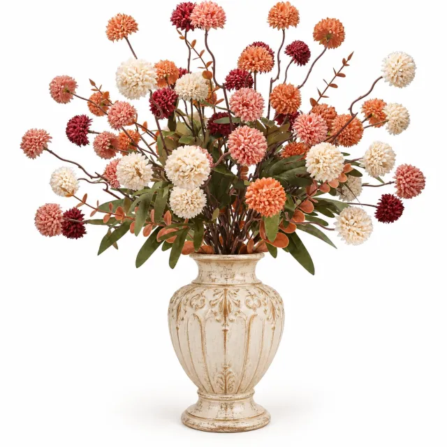 Lifhelpe Herfstdecoratie Kunstbloemen 18 Stuks – Kunstchrysanten en Eucalyptus Takken – 52 cm – Herfstboeket voor DIY Bloemstukken en Tafeldecoratie – Zonder Vaas Bruin