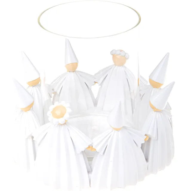 Bianchidino Windlichthouder met engelen Kerst – Ø18 x H13 cm – Wit – Resina