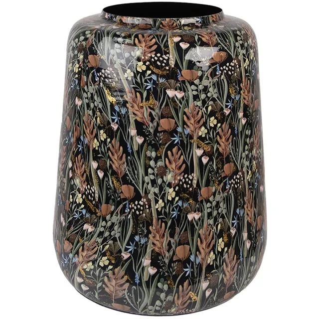 Clayre & Eef Vaas Ø 31x40 cm Zwart Bruin Metaal Bloemen