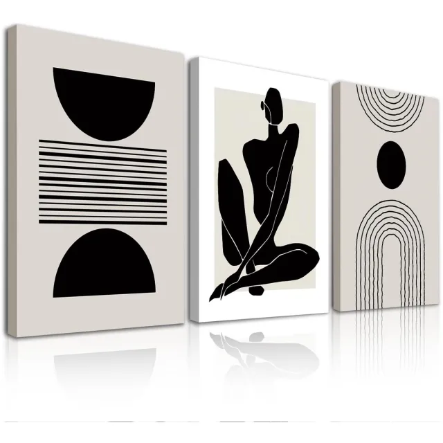 Unyqoos Set van 3 Ingelijste Geometrische Canvas Kunstwerken voor Thuisdecoratie meerdere