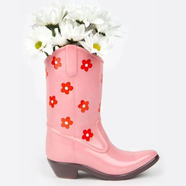 Doiy Vaas Rodeo Cowboy Boot - roze - keramiek
