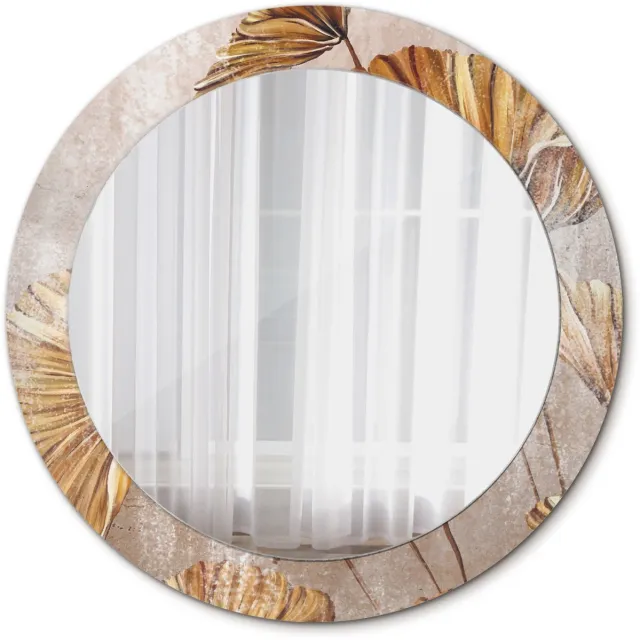 TULUP Spiegel - Ronde vorm Spiegel - op gehard Glas - Boho bladeren - Diameter: 70 cm - Decoratieve spiegel - Woonkamerspiegel - Inloopkastspiegel - Spiegel voor kantoor of studio - Gele - Stijlvol accent - Elegant Spiegel - Ophangsysteem Geel Boho bladeren