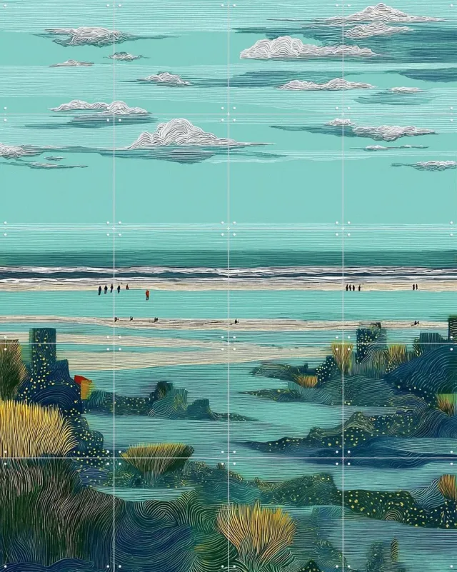 IXXI Strand 2, Artclaud - 80 x 100 cm - Grote wanddecoratie en posters - Fantasierijk, Modern, Geometrische Kunst, Digitale Kunst, Speels Blauw