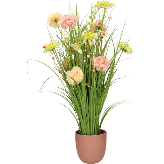 Everlands Kunstbloemen boeket roze - in pot oudroze - keramiek - H70 cm