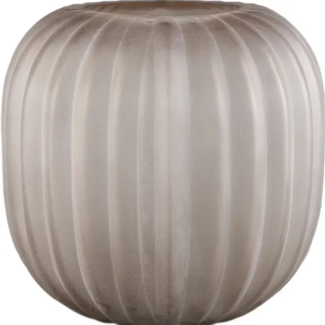 PTMD Levente Sand Carved Glass Round Vase Ribbed Low Beige
