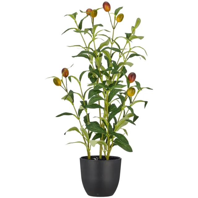 Gasper kunstplant olijfstruik groen 8 vruchten zwarte pot 48 cm