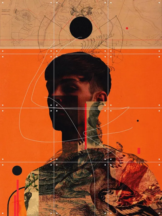 IXXI Alterations, Frank Moth - 60 x 80 cm - Grote wanddecoratie en posters - Kleurrijk, Abstract, Collage, Illustraties, Gemengde Technieken, Digitale Oranje
