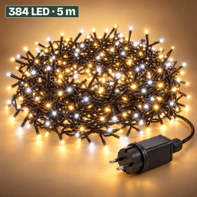 Levano Kerstboomverlichting 384 LED 4,9 m - Kerstverlichting Buiten - Lichtsnoer Buiten - Kerstlampjes - Lichtslinger - Clusterverlichting met Timer - Kerstverlichting Binnen Warm Wit - Kerstboom Lichtjes - Boomverlichting - Sfeerverlichting