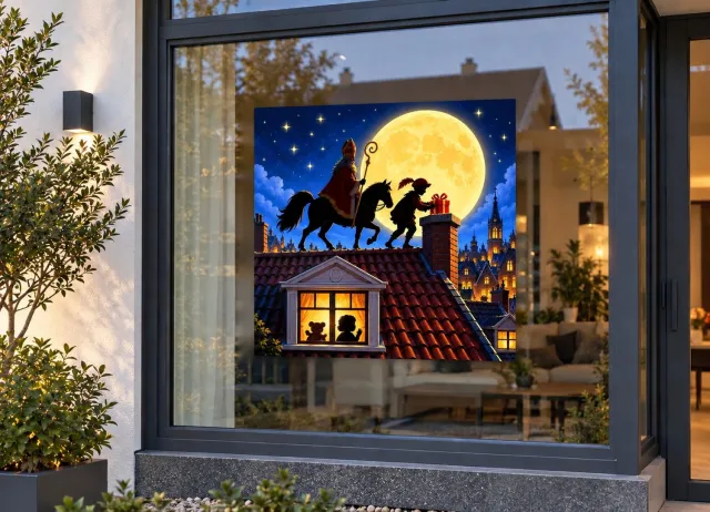 De Stickerman Sinterklaas Raamsticker 30cm Breed Herbruikbaar Weerbestendig (V26) Multi