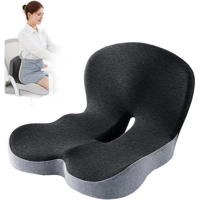 OKWISH Zitkussen Ergonomisch - Orthopedisch Zitkussen - Rugkussen Auto – Met Rugsteun – Antislip – Voor Bureau En Stoel – 44 x 42 x 32 cm – Traagschuim - Zwart