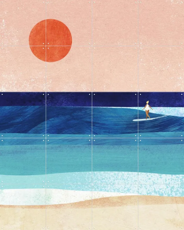 IXXI The Wave, Henry Rivers - 80 x 100 cm - Grote wanddecoratie en posters - Minimalisme, Speels, Illustraties, Digitale Kunst, Woonkamer, Slaapkamer Warme kleuren / Blauw
