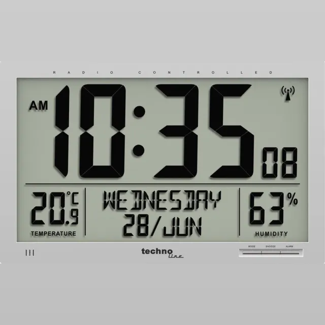Technoline WS 8013 - Wandklok - Digitaal - Rechthoek - Radiogestuurde tijdsaanduiding - 12/24 - Datumaanduiding - Binnentemperatuur - Vochtigheid - Kunststof - Cijfers - Zilverkleurig