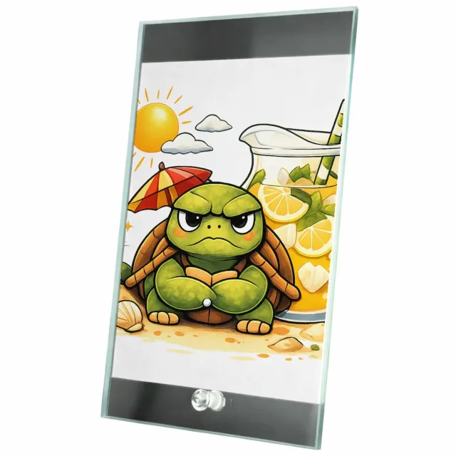 Mr Cadeautjes Glasframe 15 x 23 - design Een norse schildpad met een mini-parasol en een tropische li | cadeau Wit