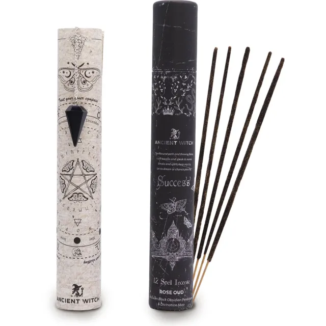 Ancient Wisdom Ancient Witch wierook - succes - zwarte obsidiaan pendel - heksen wierook - spell incense - koker 12 stokjes