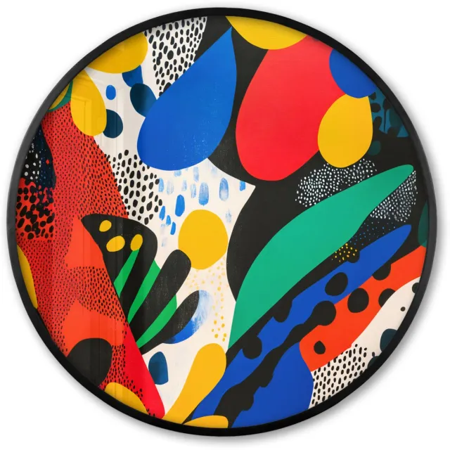 FrameYourWall Poster in lijst Rond - Fotolijst 80x80 cm - Posters - Abstract - Planten - Vormen - Kleurrijk - Ronde posterlijst zwart - Decoratie - Wanddecoratie woonkamer - Muurdecoratie slaapkamer