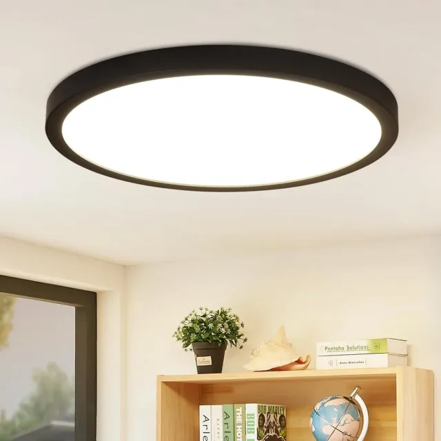 NETTLIFE Plafondlamp LED - 23cm - Zwart - rond - 4000K Neutraal wit Licht - Modern Plafondverlichting - voor Badkamer | Slaapkamer | Woonkamer | Keuken- 24W