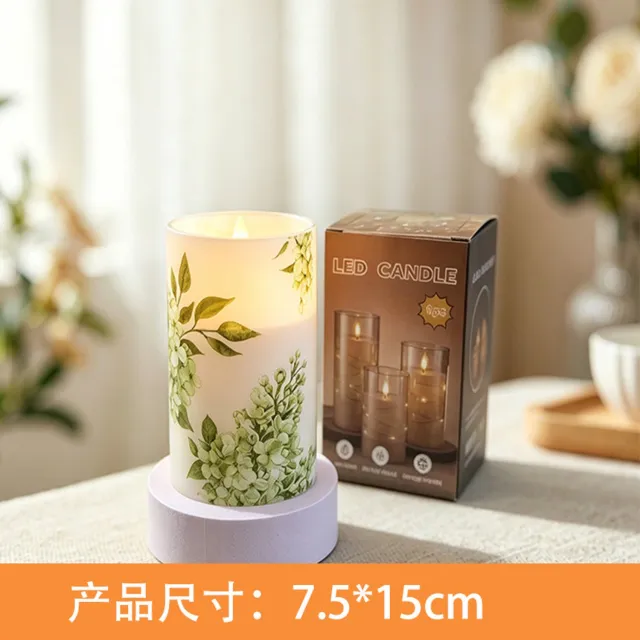 SWGOTA led kaarsen - landelijke kaarslamp met bloemenprint, 7,5 x 15 cm, warm licht, vlamloos, zonder batterijen Wit