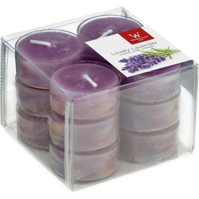 Trend Candles geurtheelichtjes/waxinelichtjes - 12x - lavendel geur - 4 branduren -transparante cup Paars