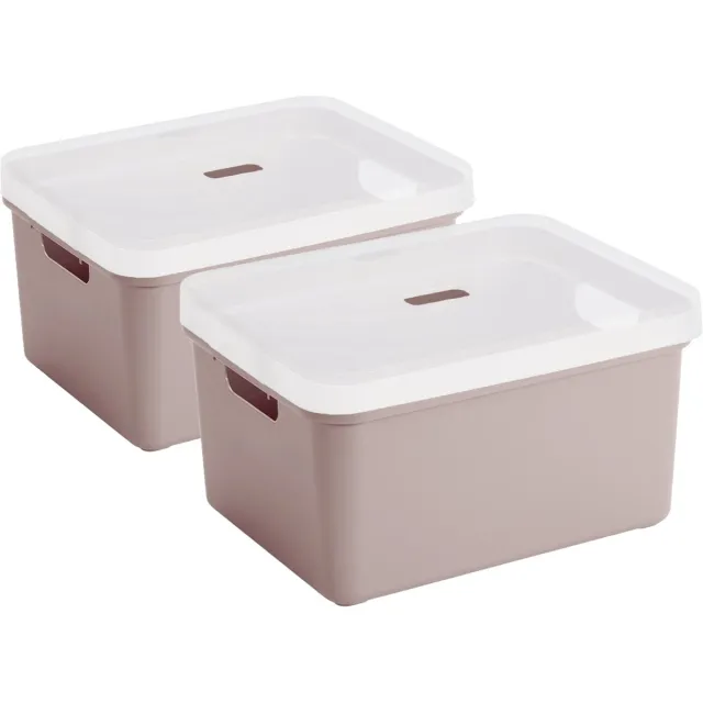 Sunware opbergbox - 2x stuks - 32 liter - roze - kunststof - transparante deksel - 45x35x24 cm - Sigma serie