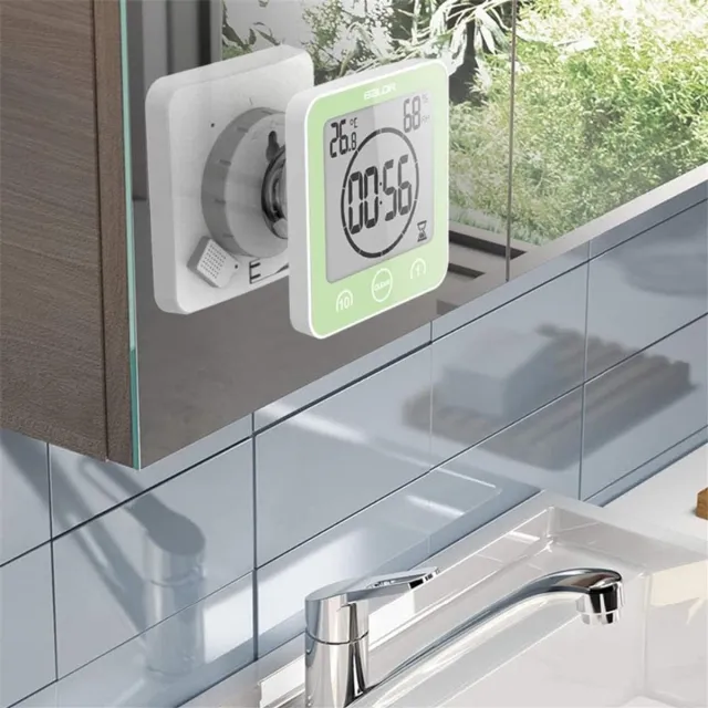 Sheep Klok radio alarm nachtkastje LCD Digitale Waterdichte Water Splassen Badkamer Wandklok Douche Klokken Timer Temperatuur Vochtigheid Keuken Wasruimte Timers (Blauw) Nauwkeurige timing (Kleur: Zwart)