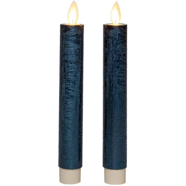 Anna's Collection LED dinerkaarsen - 2x stuks - metallic blauw - 18 cm - met afstandsbediening Donkerblauw