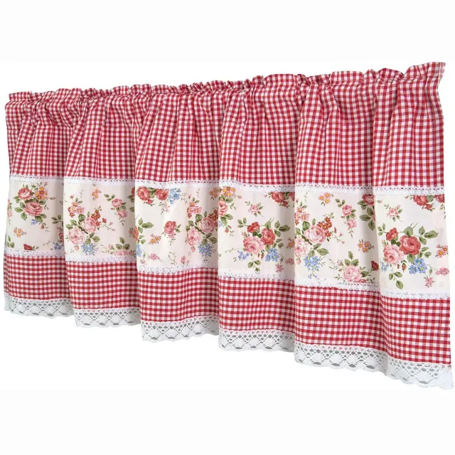 Unyqoos Stijlvolle korte vitrage met bloemenpatroon voor keuken of woonkamer rood