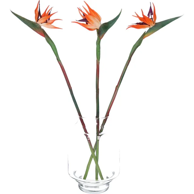 Bellatio Design Kunstbloem Strelitzia - 3x - 58 cm - losse steel - kunst zijdebloem - Paradijsvogelplant Oranje
