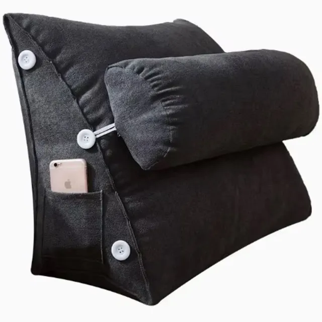 Cosas Leeskussen - Kussen voor lezen - Voor in Bed en Bank - Rugkussen - Boekenkussen met Kussenrol - Comfortabel Leeskussen - Bookseat - Meditatiekussen - Rugkussen onderrug - Donker Grijs