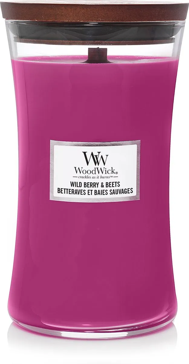 Woodwick Hourglass Large Geurkaars - Wild Berry & Beets - 130 branduren Roze