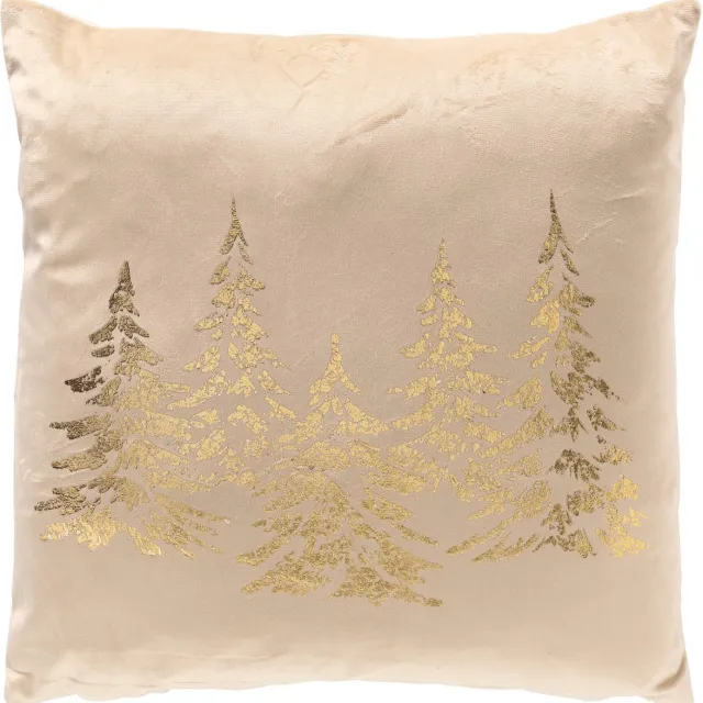Textino PINEGROVE - kussenhoes 45x45 cm - fluweel - dennenbomen - Summer Sand - beige, goud Zand