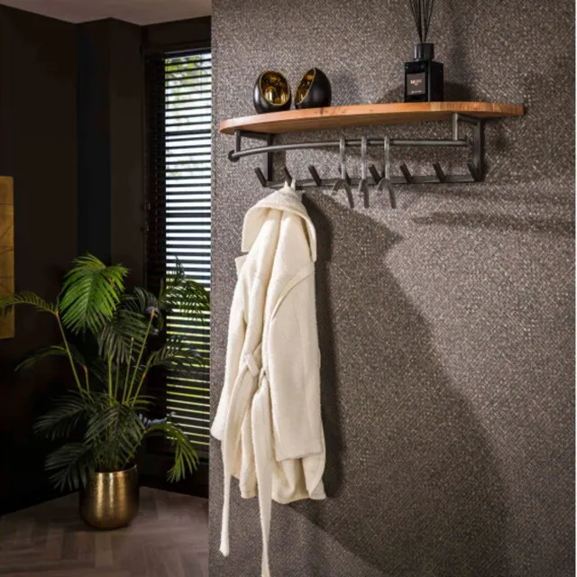 Meubelplaats Kapstok round 8 haken hoedenplank - Massief acacia naturel - 100x30x20 cm