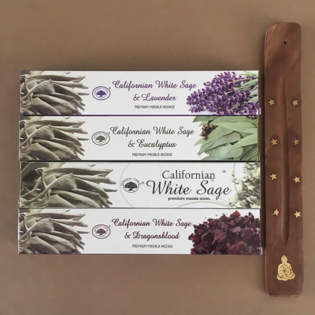 Greentree® Greentree wierook set-Californian White Sage-Lavender-Eucalyptus en Dragonsblood met gratis Houder