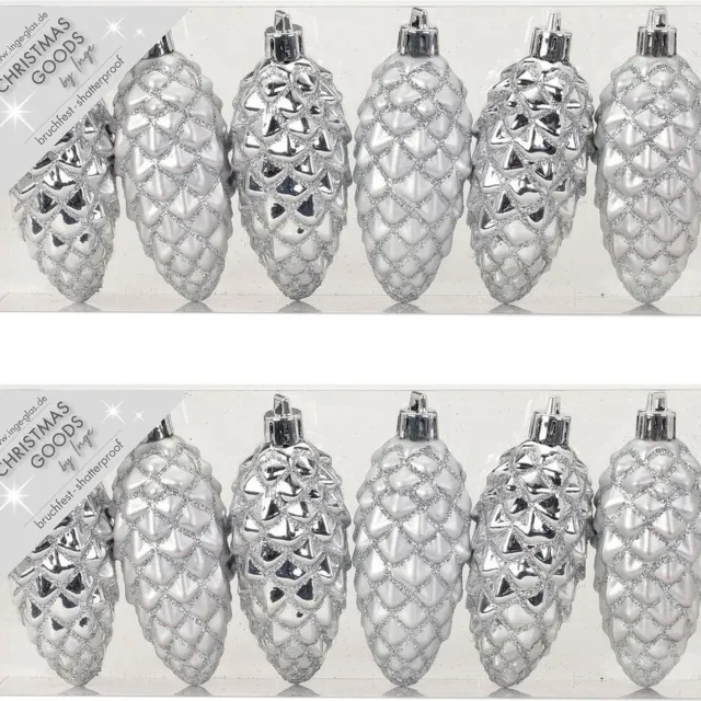 12x stuks kunststof kersthangers dennenappels zilver 9 cm kerstornamenten - Kunststof ornamenten kerstversiering