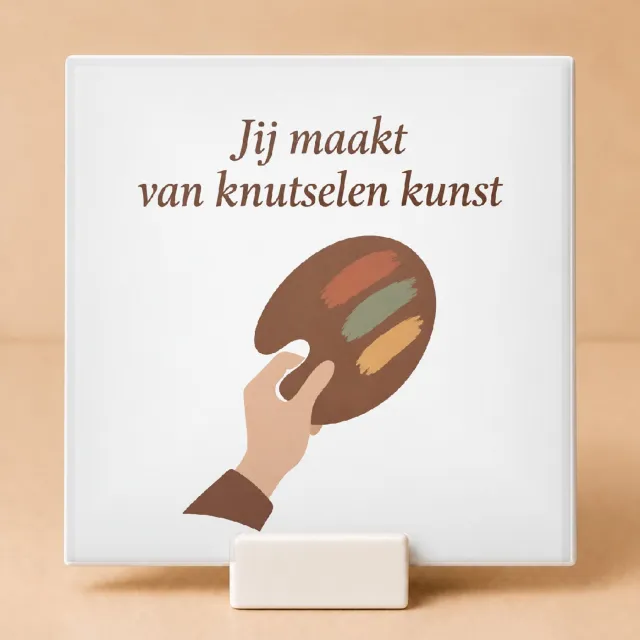 Bedruk King Sfeervolle vintage botanische Tegel – Kerstknutselkoningin van groep 3 met inspirerende quote voor creatievelingen - 11 x 11 cm met houder Wit