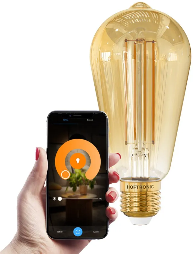 HOFTRONIC Smart E27 LED Filament Lamp - 7 Watt 806 lumen - ST64 Amberkleurig glas - 1800-3000K Dimbaar - Edison lamp