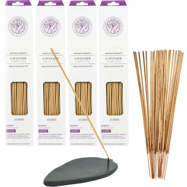 Farm to aromatherapy Wierook Aromatherapy Lavendel 100 stokjes incl. Speksteen Wierookhouder Multikleur