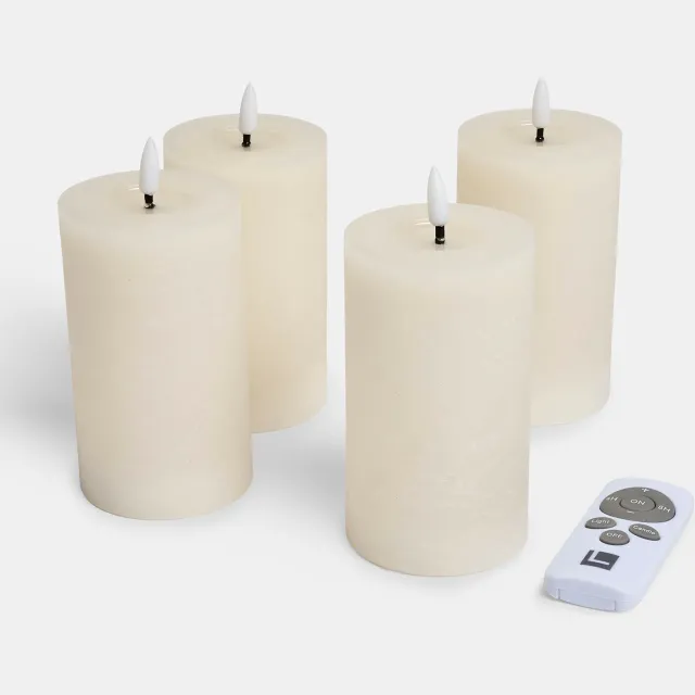 Loberon Ledstompkaars set van 4 Rimfalla crème